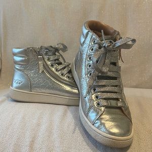 Ugg high tops silver leather. Size 6.